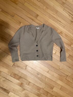 Light Taupe V-Neck Button Cardigan Sweater